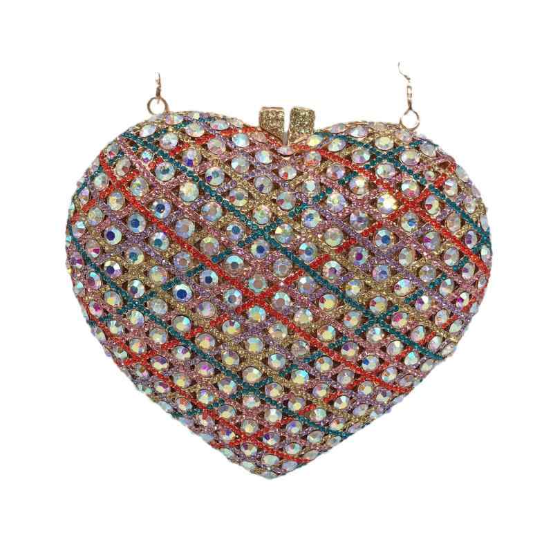 パーティーバッグ レディース クラッチ 鞄 手提げ ハート型 ラインストーン ジルコニア キラキラ 華やか 高級感 結婚式 二次会 披露宴 フォーマル マグネット 合金 メタリック ピンク シルバー ゴールド 春夏