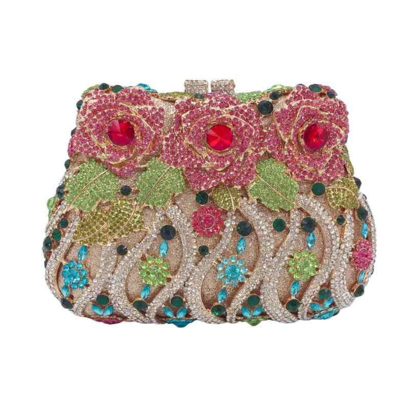 クラッチバッグ レディース 鞄 ローズ 薔薇 透かし彫り ラインストーン ジルコニア 華やか 上品 高級感 結婚式 パーティー 披露宴 春夏 金 銀 黒 横型 スクエア ハード フォーマル マグネット