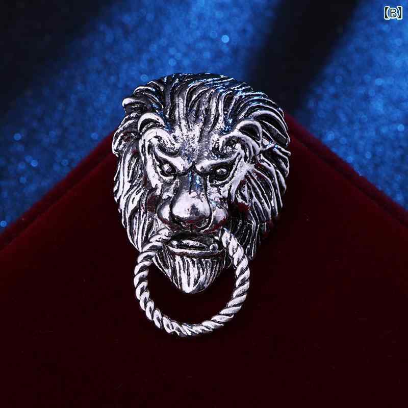 ブローチ メンズ 男性用 ラペルピン アクセサリー ビンテージ レトロ 百獣の王 雄...