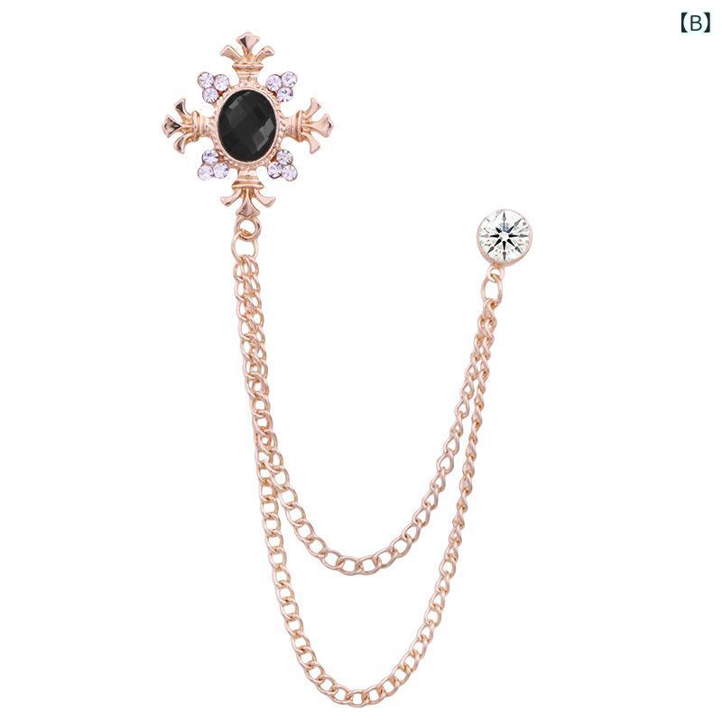 ブローチ メンズ レディース 十字架 クロス 王冠 クラウン フリンジ タッセル チェーン ラペルピン 襟章 飾り ピンブローチ アクセサリー 合金 電気メッキ加工 人工石 ジルコニア 高級感 欧米風 結婚式 パーティー ゴールド シルバー ブルー