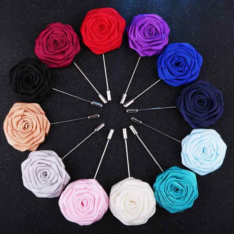 ブローチ メンズ レディース コサージュ ラペルピン 布製 ハンドメイド フラワー 花 モチーフ 高級感 スティック型 ビジネス パーティー 結婚式 韓国 おしゃれ 上品 エレガント レッド ブルー ネイビー
