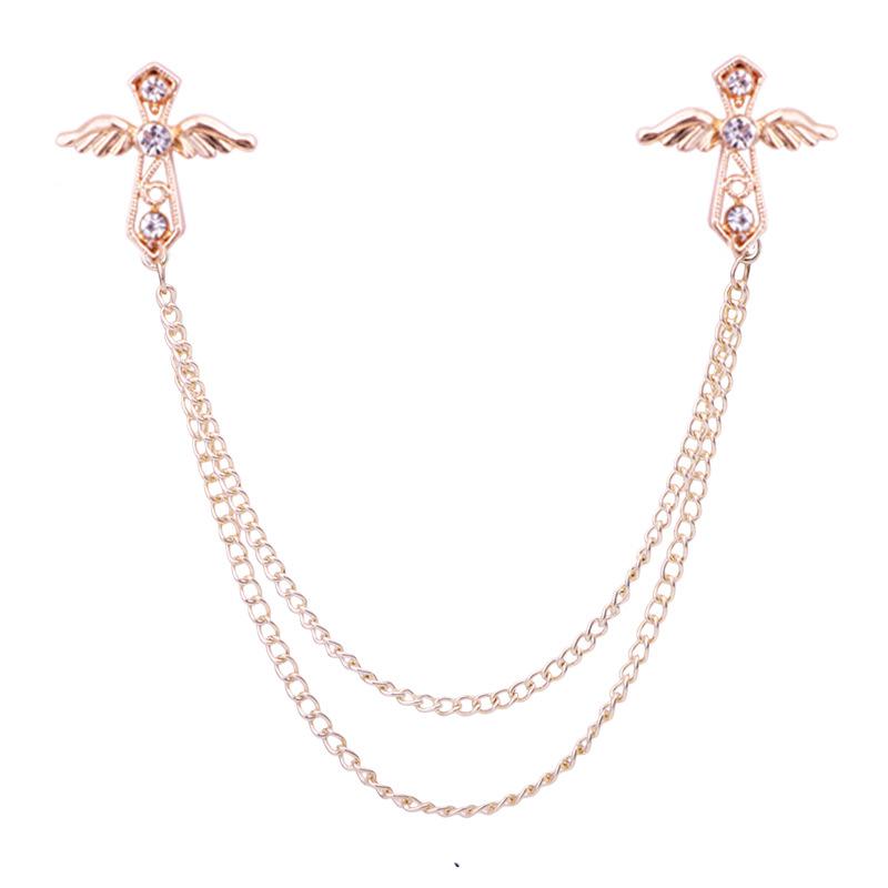 ブローチ メンズ レディース ラペルピン 十字架 クロス 襟ピン ピンバッジ タッセル チェーン 襟飾り スーツ シャツ アクセサリー 欧米..