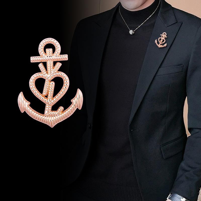 ブローチ メンズ レディース ハート アンカー 錨 亜鉛合金 電気メッキ加工 結婚式 通勤 普段使い ゴールド シルバー ガンメタル 春夏 アクセサリー ピンバッジ コサージュ ストール留め ウエスト調整 チラ見え防止