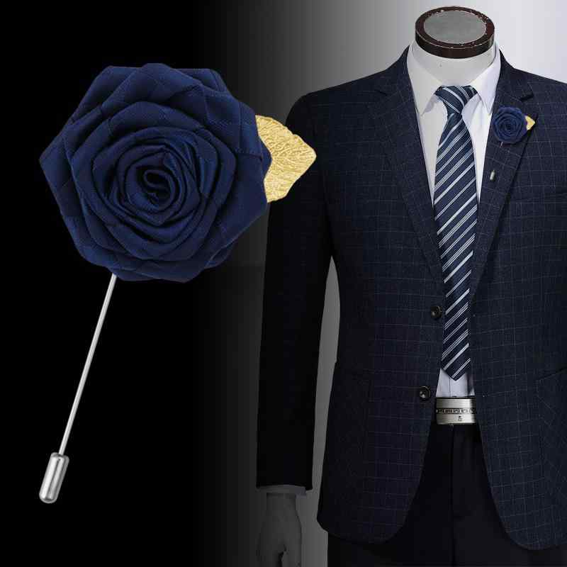 ブローチ メンズ レディース ラペルピン コサージュ スーツ ジャケット 布製 フラワーモチーフ 薔薇 チェック柄 ハンドメイド 結婚式 フォーマル 記念日 電気メッキ加工 韓国 おしゃれ きれいめ 赤 紫 黒