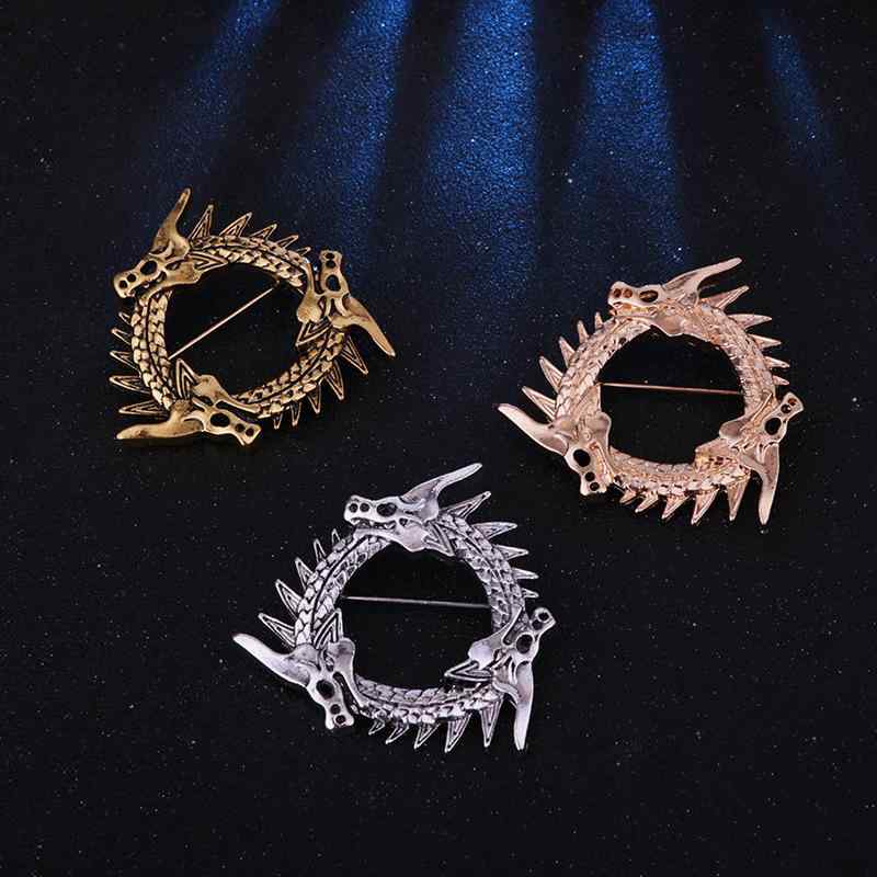 ブローチ メンズ レディース ドラゴン 龍 竜 三頭 映画モチーフ レトロ ヴィンテージ風 アンティーク調..