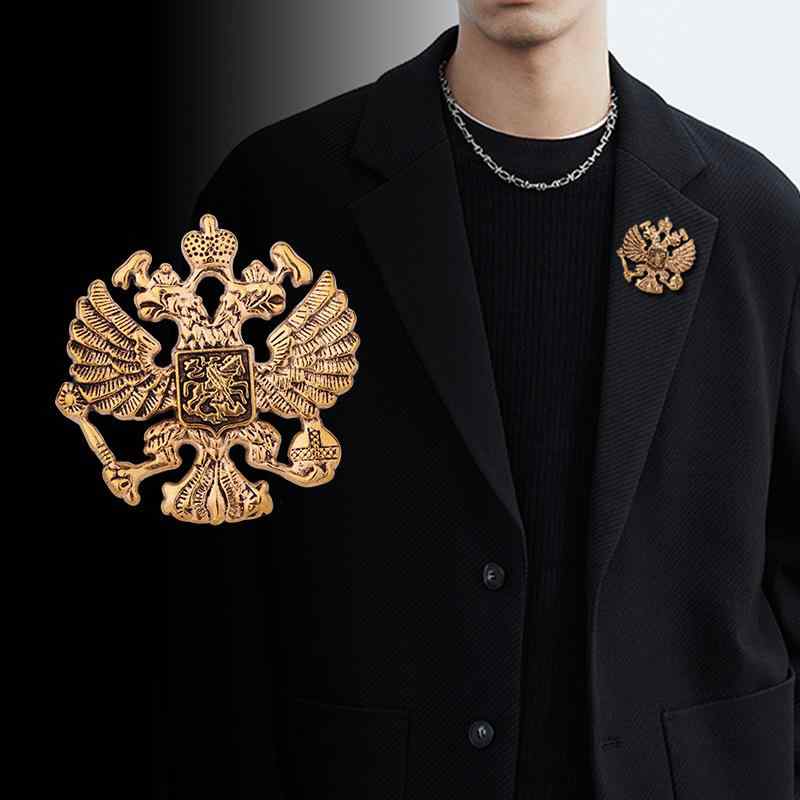 ブローチ メンズ ラペルピン 徽章 アクセサリー ロシア 欧米風 レトロ クラシック トラッド 双頭の鷲 動物 エンブレム 電気メッキ加工 亜鉛合金 記念 装飾 スーツ コート 制服 秋冬 アンティーク調 ゴールド シルバー ガンブラック