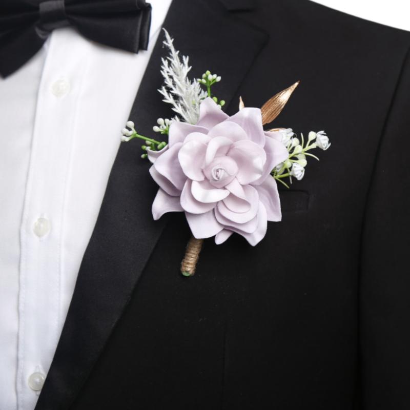 ブローチ メンズ レディース コサージュ ブートニア 薔薇 バラ ローズ スーツ アクセサリー 結婚式 ウェディング アウトドア フォーマル 造花 ハンドメイド 高級感 ナチュラル 華やか ホワイト アイボリー パープル
