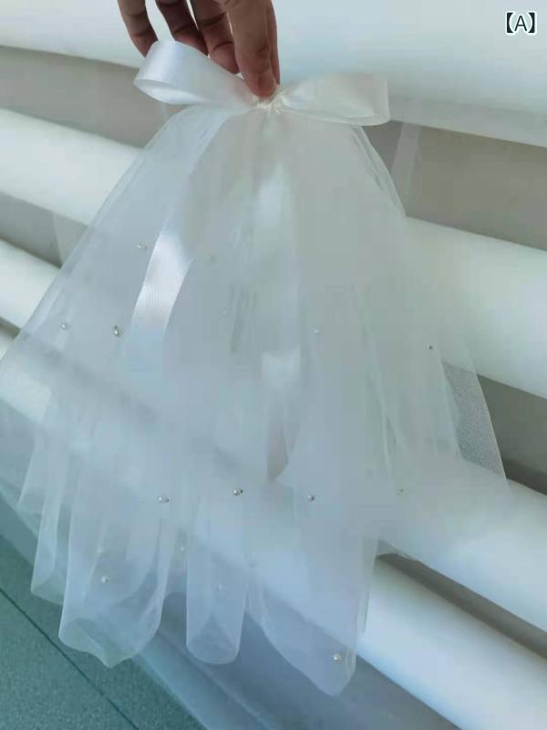 ベール 女の子 子供 キッズ リボン チュール ビーズ パール コーム 2段 ダブル かわいい ふわふわ 結婚式 誕生日 お祝い 春夏 白 ホワイト ナチュラル ドレス用 ヘアアクセサリー ヘッドドレス 髪飾り 記念撮影 フラワーガール 清楚 上品 2