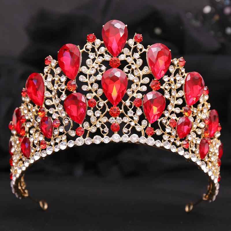 ティアラ レディース 王冠 ヘッドドレス ヘアアクセサリー クラウン 髪飾り ブライダル ウェディング 結婚式 披露宴 二次会 バロック様式 ヨーロピアン 大ぶり 豪華 華やか キラキラ ラインストーン 合金 シルバー ゴールド レッド 高級感