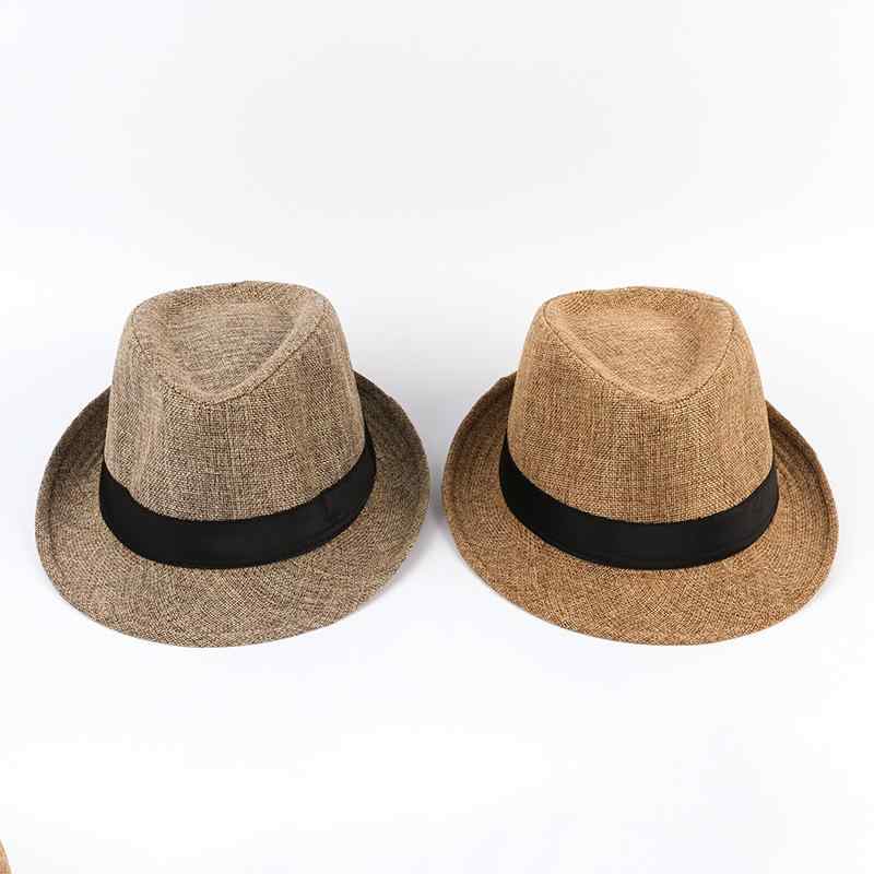 Ten Gallon Hat - 中折れハット メンズ 紳士 お父さん 祖父 麻混 リネン風 麦わら帽子 春夏 涼しい 通気性 メッシュ 軽量 UVカット 日除け 紫外線対策 蒸れにくい ショートブリム 短いツバ ブラック カーキ ベージュ 散歩 シニア