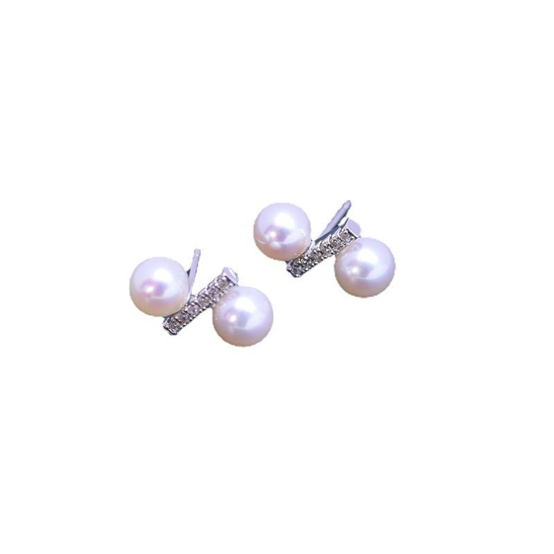 樂天商城 - ピアス レディース 淡水パール パール シルバー925 シルバー ホワイト 白 ラウンド まん丸 6-7mm スタッド バー ダブル ツイン 高光沢 美輝き シンプル 上品 高級感 フォーマル 通勤 オフィス
