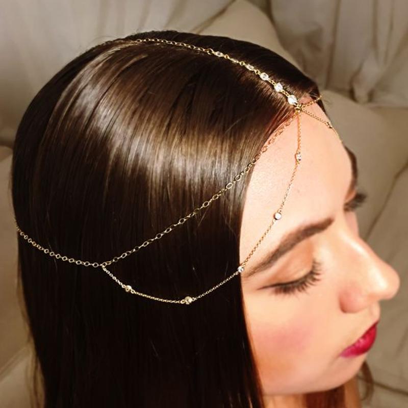 ヘアアクセサリー レディース 髪飾り ヘッドドレス ラインストーン ビジュー 光沢感 民族調 エスニック ボヘミアン 多層 ドロップ 電気メッキ加工 シルバー ゴールド おしゃれ かわいい 高級感 結婚式 パーティー