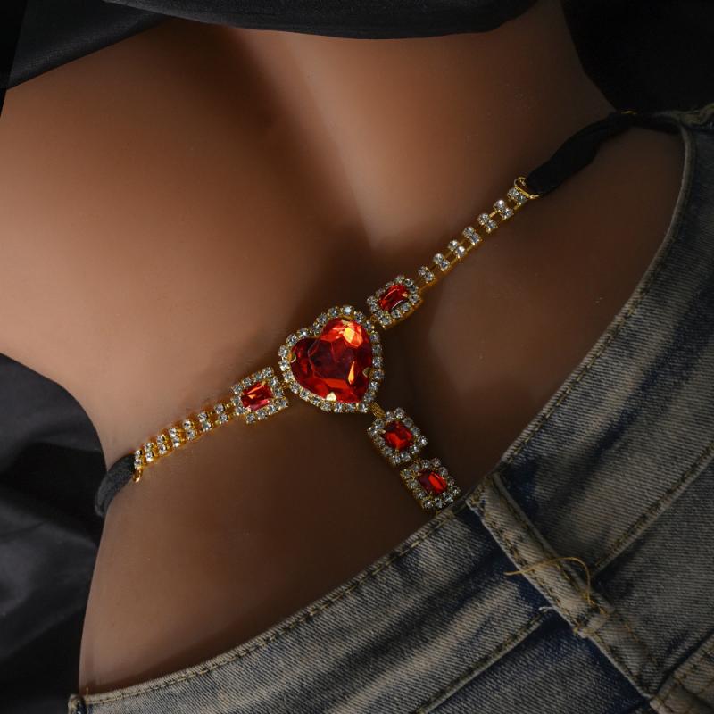 ショーツ レディース ボディチェーン 下着 パンツ ハート ラインストーン キラキラ ジルコニア セクシー アクセサリー ランジェリー 欧米風 おしゃれ 個性的 パーティー イベント ダンス レッド ブラック ホワイト 電気メッキ加工 合金 高級感 華や