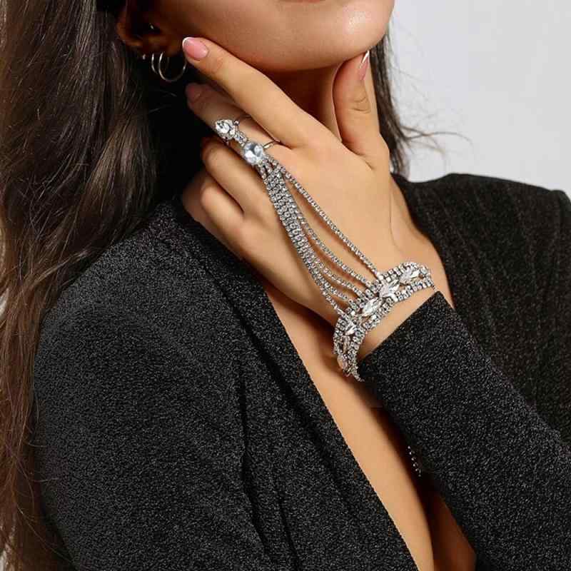 Hawaiian Jewelry - ブレスレット レディース ハンドジュエリー ハンドチェーン 腕輪 ボヘミアン 民族調 しずく型 多層 重ね付け風 ラインストーン ビジュー 電気メッキ加工 欧米風 高級感 秋冬 通勤 パーティー シルバー ゴールド