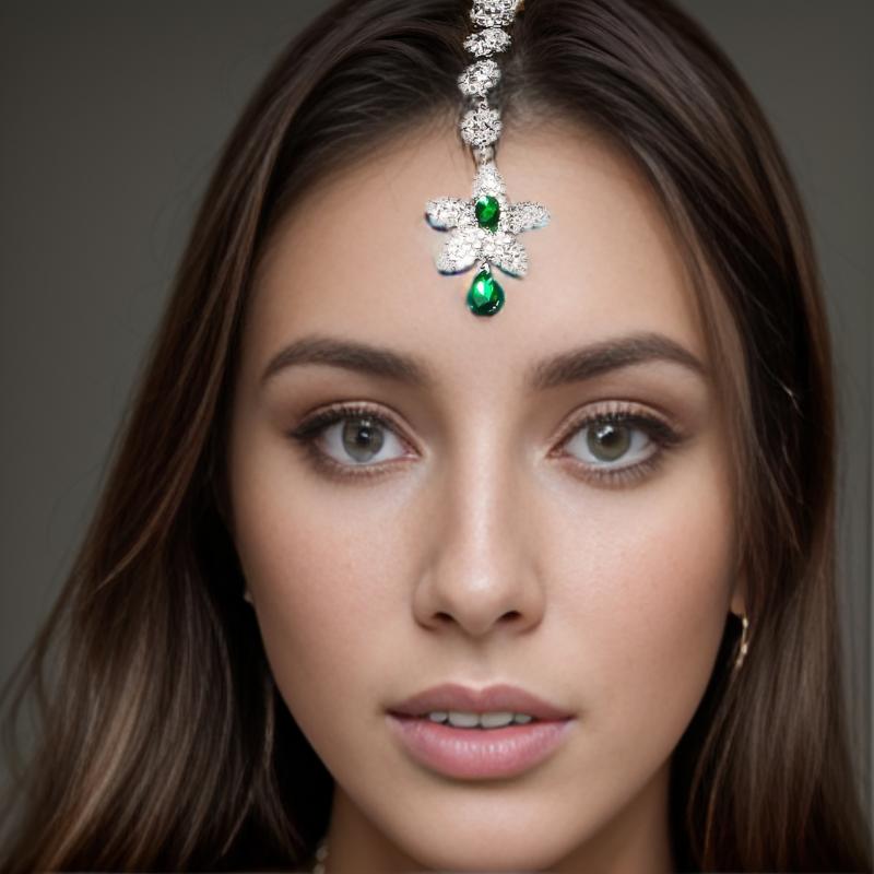 ヘアアクセサリー レディース 髪飾り ヘッドドレス チェーン 額用 ビンディ フラワー 花 モチーフ グリ..