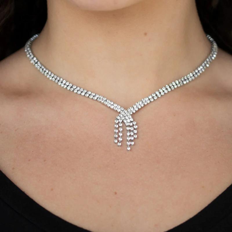 ネックレス レディース チョーカー フリンジ クロス ラインストーン ジルコニア キラキラ 幾何学 電気..