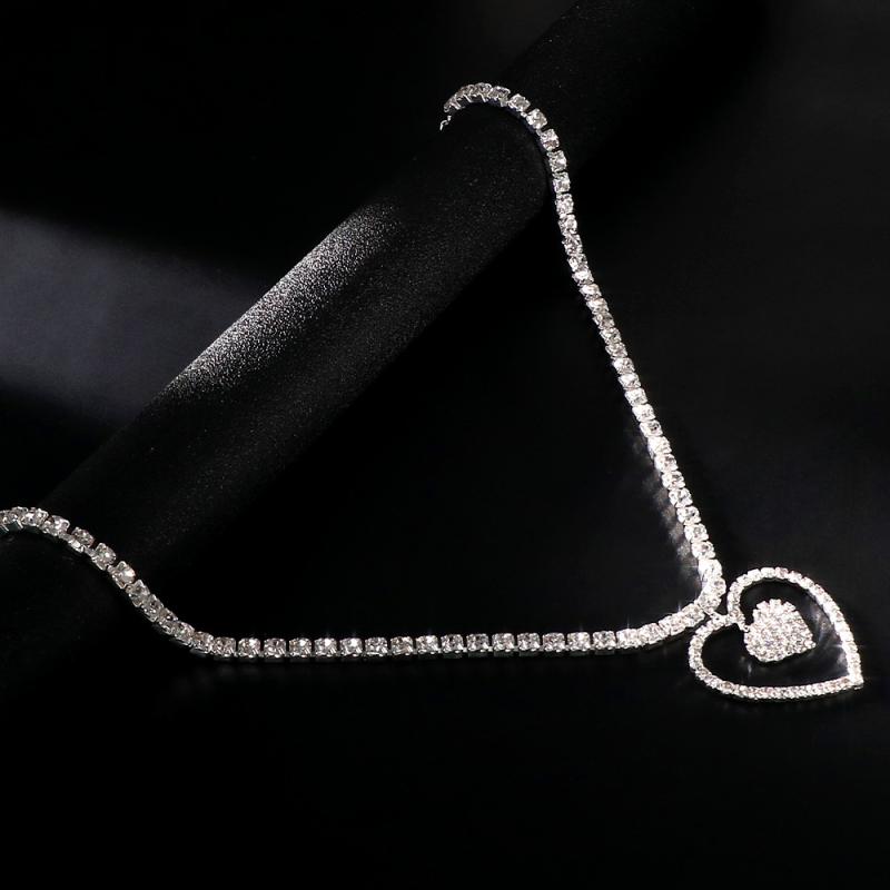 ネックレス レディース 女性用 ペンダント ハート ラインストーン クリスタル ジルコニア 華やか 上品 高級感 欧米風 パーティー 通勤 普段使い カジュアル 春夏 チェーン シルバー ゴールド おしゃれ かわいい