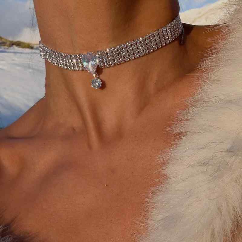 ネックレス レディース ジルコニア ティアードロップ ペンダント チョーカー 多層 レイヤード しずく ジオメトリック 楕円 ラインストーン 電気メッキ加工 シルバー ゴールド シンプル ファッション 通勤 カジュアル 春夏 ジュエリー