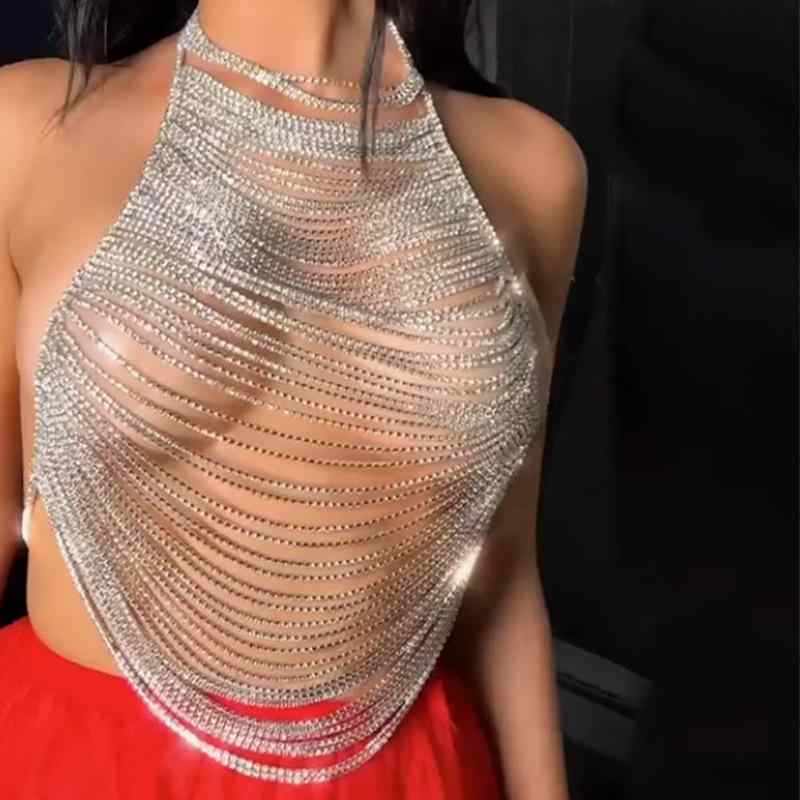 ボディチェーン レディース ブラジャー ビキニ 水着 レイヤード 多層 ラインストーン ビジュー クリスタル 電気メッキ加工 幾何学 エキゾチック セクシー おしゃれ かわいい シルバー ゴールド アクセサリー 秋冬 ビーチ