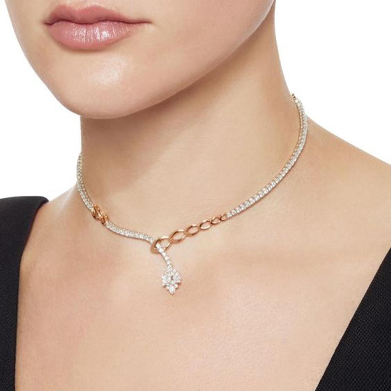 チョーカー レディース ラインストーン ジルコニア 花モチーフ フラワー キラキラ 高級感 パーティー 結婚式 二次会 アクセサリー ネックレス ジュエリー 個性的 シンプル シルバー ゴールド 春夏 華やか