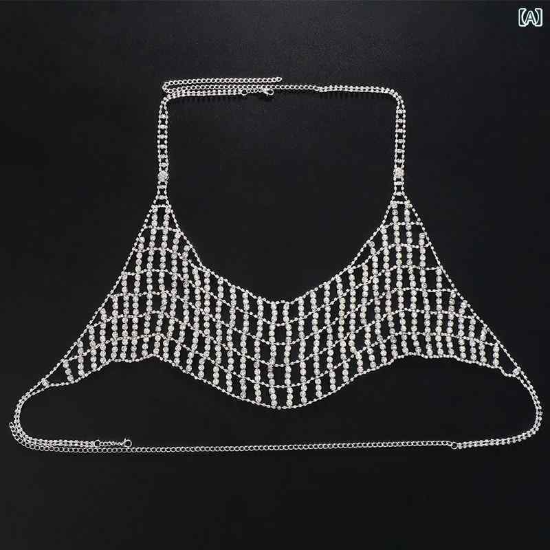 フロントップ楽天市場店のボディチェーン レディース ブラジャー ボディジュエリー アクセサリー ジュエリー ラインストーン ビジュー キラキラ メッシュ セクシー ナイトクラブ パーティー イベント ゴージャス ゴールド シルバー 電気メッキ加工 春夏｜アングル2