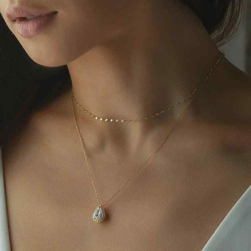 ボディチェーン レディース ジルコニア バックチェーン ネックレス シンプル しずく ティアードロップ 結婚式 ブライダル パーティー 花嫁 背中飾り 背中開き シルバー ゴールド 電気メッキ加工 クリスタル 華やか 上品 高級感