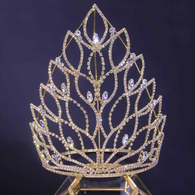 ティアラ レディース クラウン 王冠 リーフ 葉 ラインストーン クリスタル 髪飾り ヘッドドレス 豪華 電気メッキ加工 プリンセス 結婚式 披露宴 誕生日 シルバー ゴールド エレガント 上品 ゴージャス 華やか ビジュー