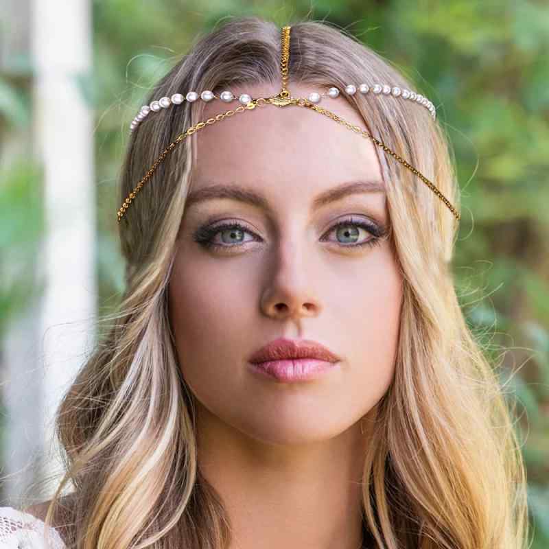 ヘアアクセサリー レディース ヘッドドレス 髪飾り チェーン パール ハート ペンダント タッセル シルバー ゴールド ブライダル 結婚式 パーティー エスニック 欧米風 華やか 高級感 揺れる 電気メッキ加工 春夏