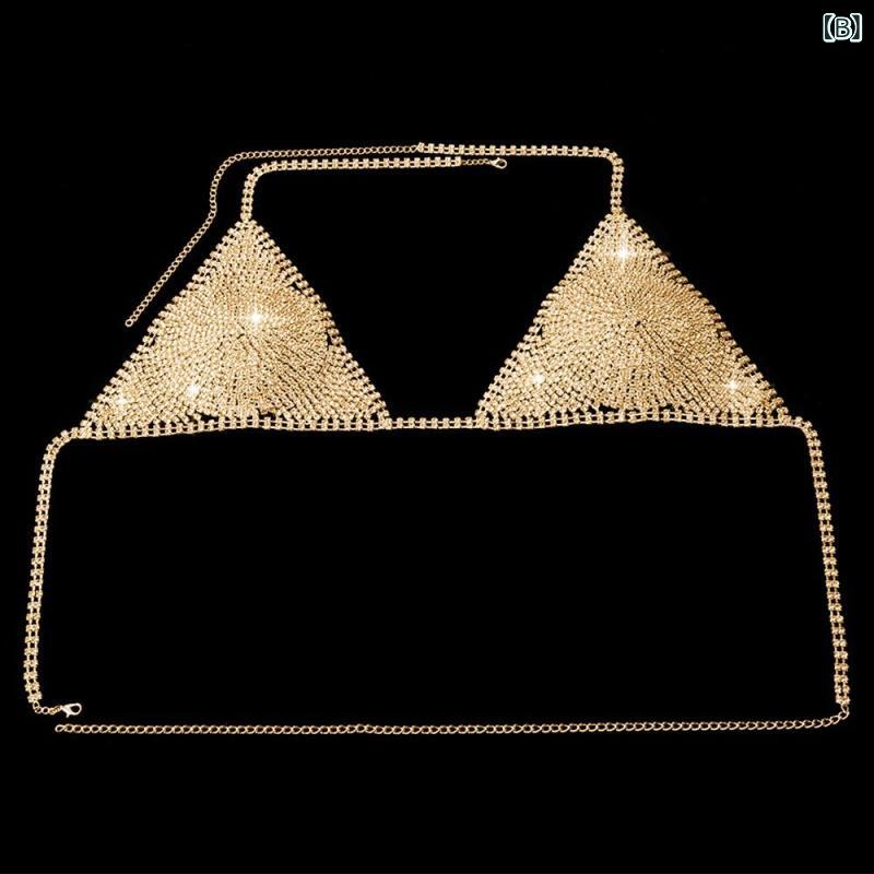 ボディチェーン レディース ラインストーン チェストチェーン ブラジャー セクシー ビキニ ビーチ アクセサリー 秋冬 電気メッキ加工 欧米風 シルバー ゴールド 銅 合金 華やか パーティー イベント キラキラ ゴージャス ジュエリー