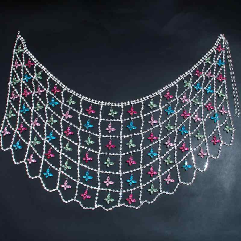 Hawaiian Jewelry - ウエストチェーン レディース 春夏 ボディジュエリー 蝶 バタフライ カラフル ラインストーン ジルコニア クリスタル キラキラ 電気メッキ加工 高級感 華やか シルバー ゴールド キャバ パーティー ステージ 銅製 揺れる 飾り