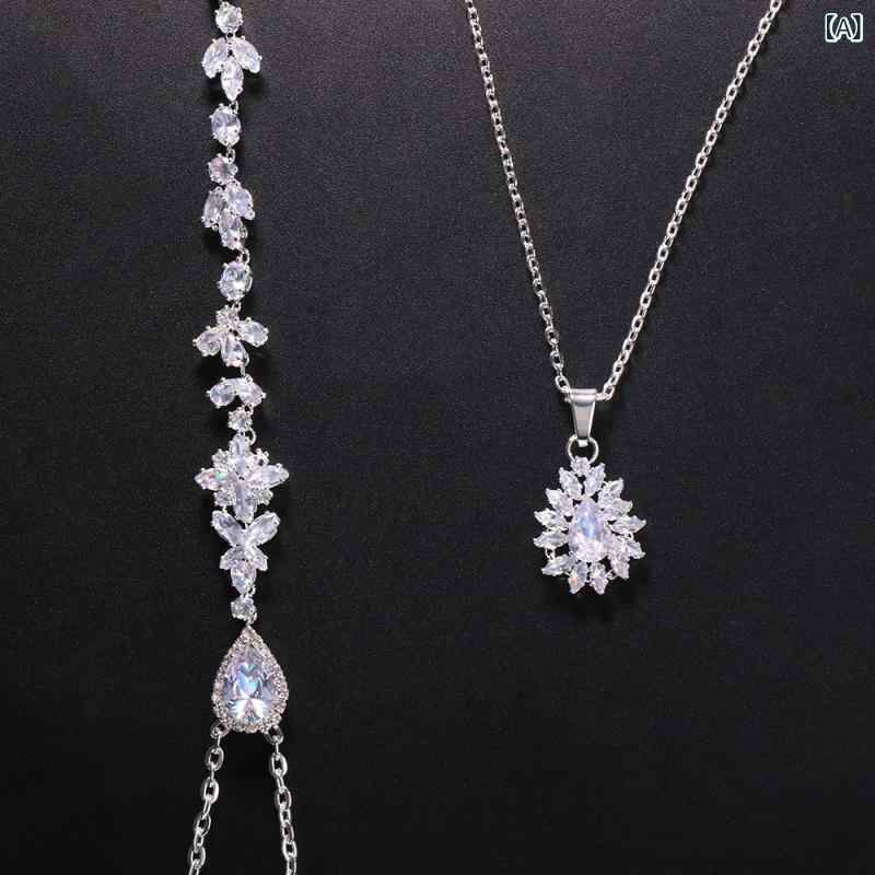 ボディチェーン レディース ネックレス アクセサリー ジュエリー ジルコニア フラワーモチーフ リーフ シンプル セクシー 高級感 電気メッキ加工 結婚式 ブライダル パーティー シルバー ゴールド ピンク 背中用