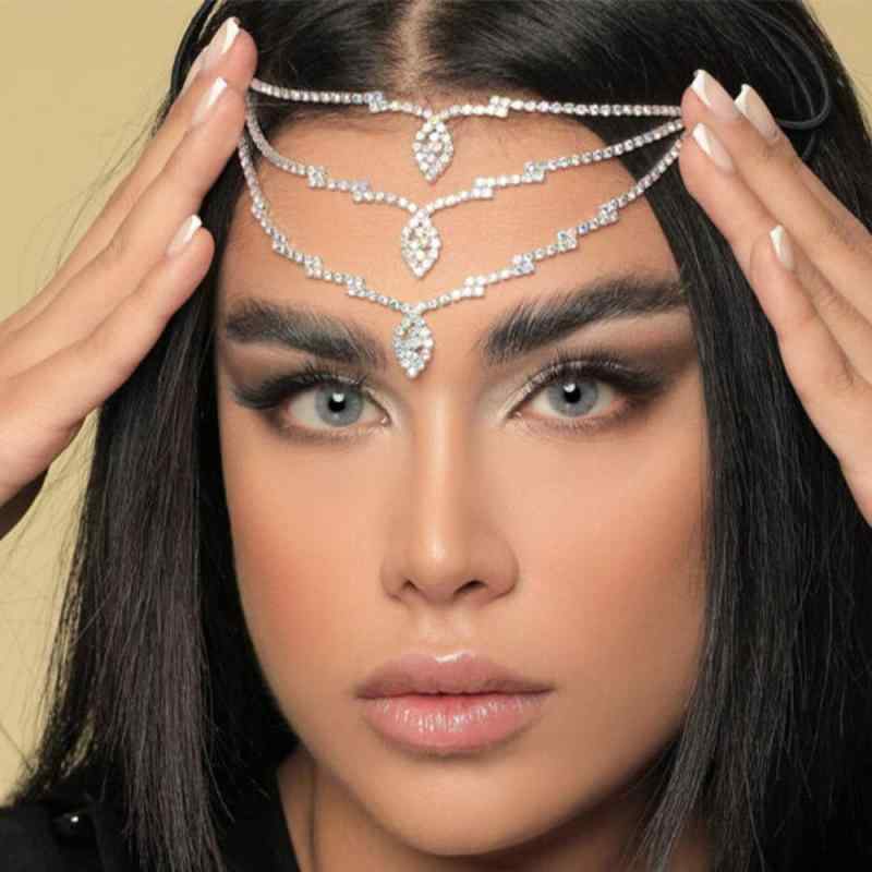 ヘアアクセサリー レディース 額チェーン ヘッドドレス ラインストーン ジルコニア 幾何学 ボヘミアン ..