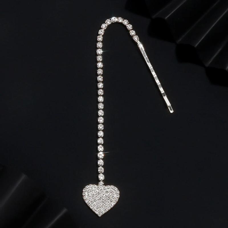 ヘアアクセサリー レディース ハート クリップ ピン バレッタ ラインストーン 高級感 繊細 シンプル キラキラ 髪留め 電気メッキ加工 ゴールド シルバー 通勤 普段使い オフィス 秋冬 大人 きれいめ フェミニン 上品