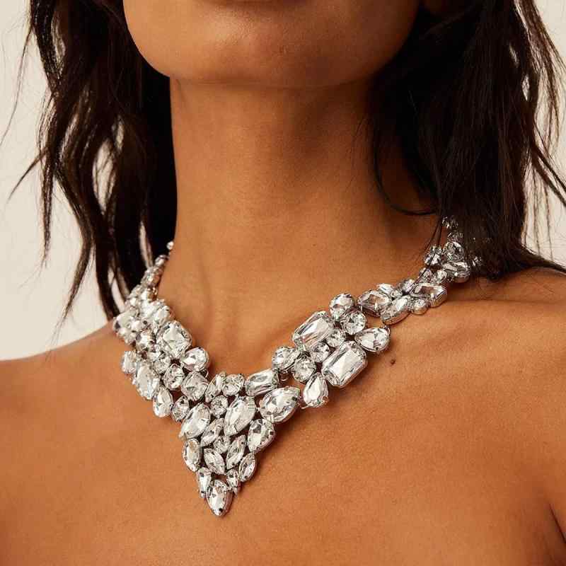 ネックレス レディース ラインストーン クリスタル ビジュー ストリート 個性的 ゴージャス 大ぶり 派手 欧米風 幾何学 サークル チョーカー ジュエリー 電気メッキ加工 シルバー ゴールド パーティー 結婚式