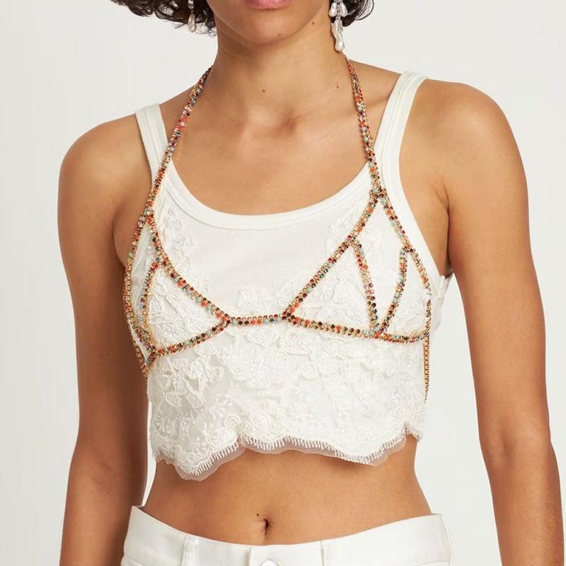 ボディチェーン レディース ブラジャー型 ビキニ ラインストーン ジュエリー 欧米風 セクシー 胸飾り ビジュー クリスタル アクセサリー シルバー ゴールド キラキラ パーティー 結婚式 ビーチ 春夏 華やか 高級感 銅 エレガント 衣装