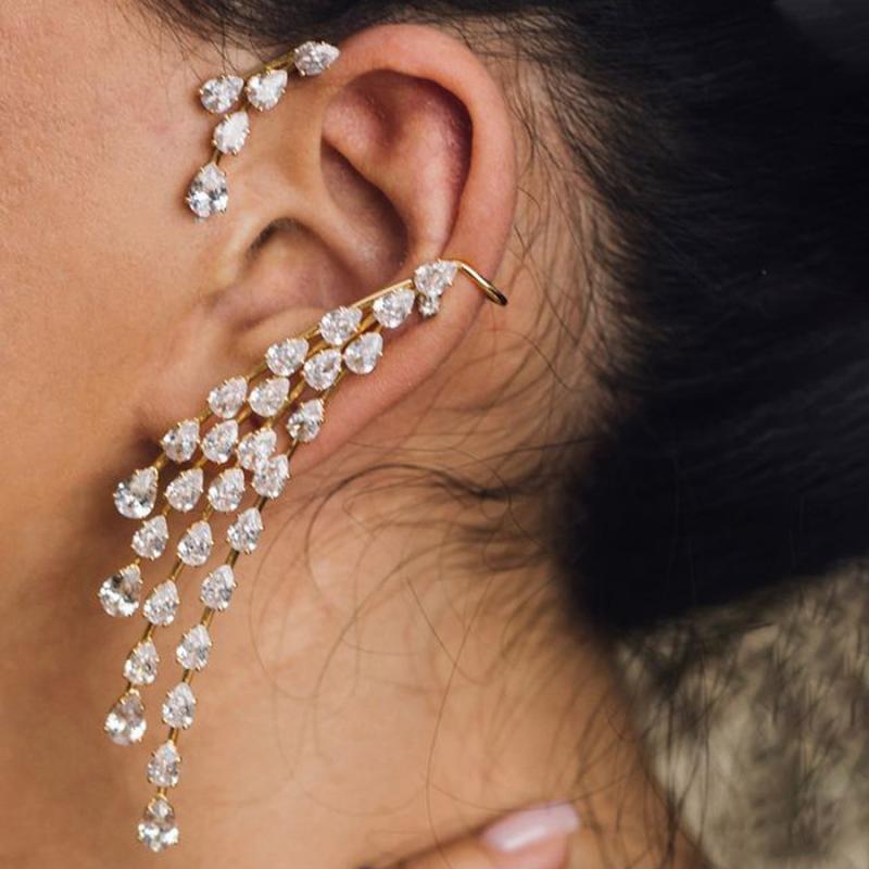 イヤーカフ レディース イヤリング ノンホールピアス ジルコニア キュービックジルコニア 高級感 揺れる タッセル フリンジ アシンメトリー 左右非対称 シンプル 幾何学 ライン 通勤 普段使い シルバー ゴールド