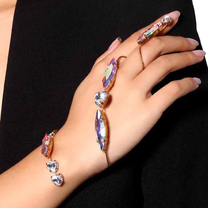 ブレスレット レディース フィンガーブレスレット ジルコニア ハート エキゾチック エスニック 電気メッキ加工 カラフル 腕輪 手元 普段使い パーティー 結婚式 きれいめ 大人 かわいい シルバー ゴールド