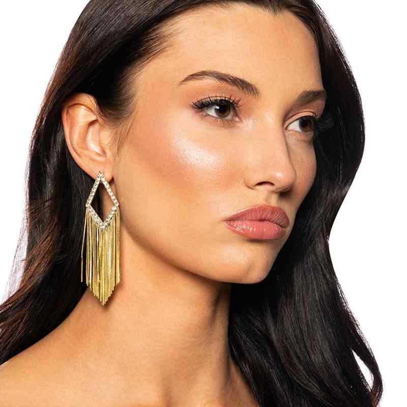 Hawaiian Jewelry - ピアス レディース ボヘミアン エスニック ひし形 ジルコニア形 フリンジ タッセル シンプル レトロ アンティーク調 おしゃれ 耳飾り アクセサリー 電気メッキ加工 ジルコニア 通勤 オフィス 普段使い シルバー ゴールド 秋冬 揺れる 大ぶり 華やか