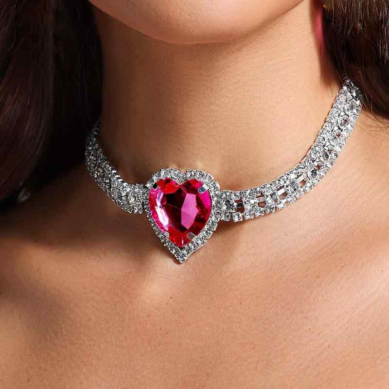 ネックレス レディース ハート クリスタル ラインストーン ビジュー フルパヴェ キラキラ 上品 エレガント きれいめ 通勤 普段使い お呼ばれ 春夏 首飾り チョーカー アクセサリー シルバー ゴールド