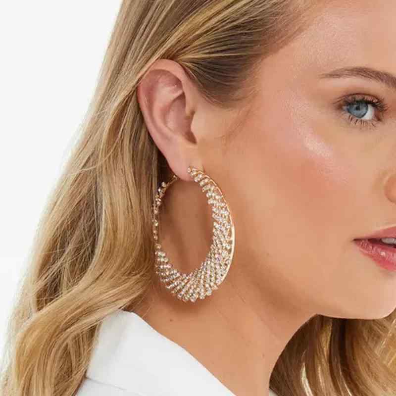 Indian Jewelry - ピアス レディース レトロ 大ぶり ひし形 透かし メッシュ フープ サークル 個性的 ジルコニア 電気メッキ加工 シルバー ゴールド 秋冬 アクセサリー ジュエリー パーティー 結婚式 二次会 華やか エレガント 大人かわいい 幾何学 モチーフ きれい