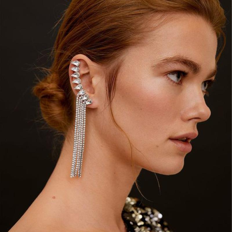 イヤリング レディース 秋冬 ロング タッセル ジルコニア シルバー ゴールド 揺れる 上品 高級感 ラインストーン 電気メッキ加工 ジオ..