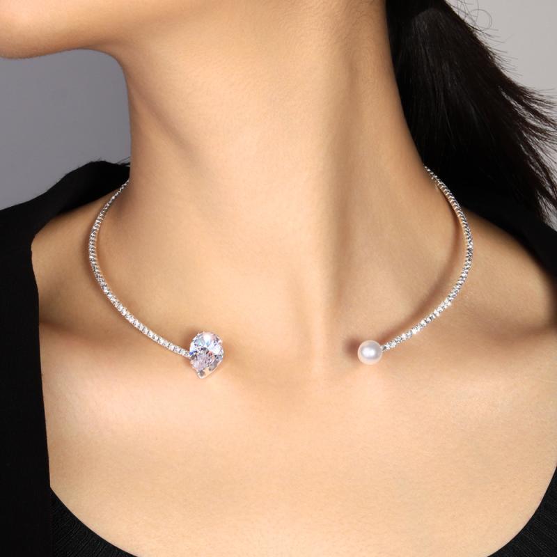 Rakuten - チョーカー レディース ネックレス ジルコニア パール しずく ドロップ シルバー ゴールド シンプル 結婚式 パーティー 通勤 フォーマル エレガント 上品 高級感 アクセサリー 春夏 ジュエリー 華やか 大人 かわいい