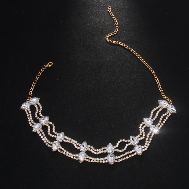ネックレス レディース ジルコニア ラインストーン しずく型 多層 レイヤード チョーカー 電気メッキ加..