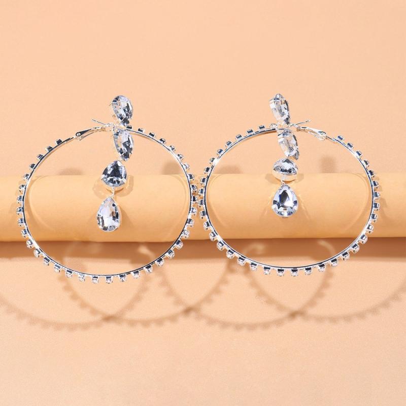 ピアス レディース フープ ラウンド 円形 幾何学 ラインストーン ジルコニア 電気メッキ加工 シルバー ゴールド 上品 華やか きれいめ 高級感 アクセサリー 春夏 普段使い 通勤 パーティー インポート 大ぶり