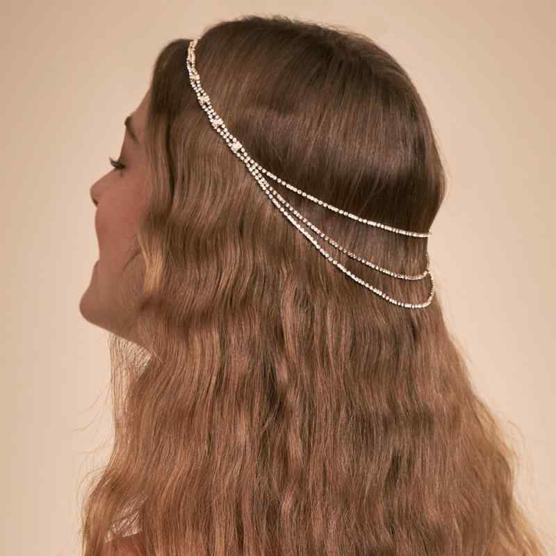 ヘアアクセサリー レディース カチューシャ ヘッドチェーン ボヘミアン ラインストーン ジルコニア ビジュー 髪飾り エスニック 多層 華やか ゴージャス キラキラ シルバー ゴールド 結婚式 二次会 パーティー 春夏