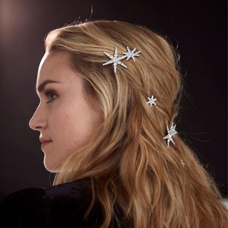 ヘアクリップ レディース 髪留め 星 月 ラインストーン ビジュー キラキラ 電気メッキ加工 ゴールド シルバー かわいい エレガント 上品 華やか 通勤 普段使い パーティー 春夏 横差し サイドピン
