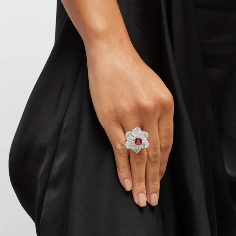 指輪 レディース リング 桃の花 フラワー モチーフ ラインストーン ジルコニア 銀 金 電気メッキ加工 ..