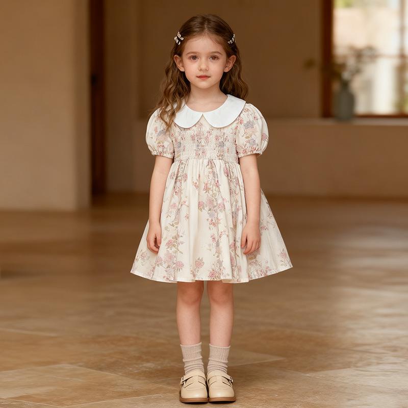 ワンピース 女の子 キッズ ベビー 春夏 フレンチ レトロ ヴィンテージ風風 ドールカラー 丸襟 花柄 小..