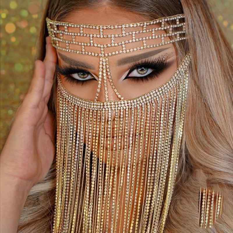 仮面 メンズ レディース フェイスベール フリンジ タッセル メッシュ キラキラ ラインストーン ジルコ..