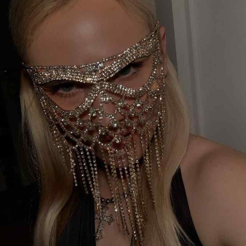仮面 レディース メンズ 欧米風 セクシー アクセサリー 個性的 メッシュ ラインストーン フリンジ タッセル パーティー マスカレード 電気メッキ加工 舞台 衣装 銀 金 ゴージャス 華やか キラキラ エレガント